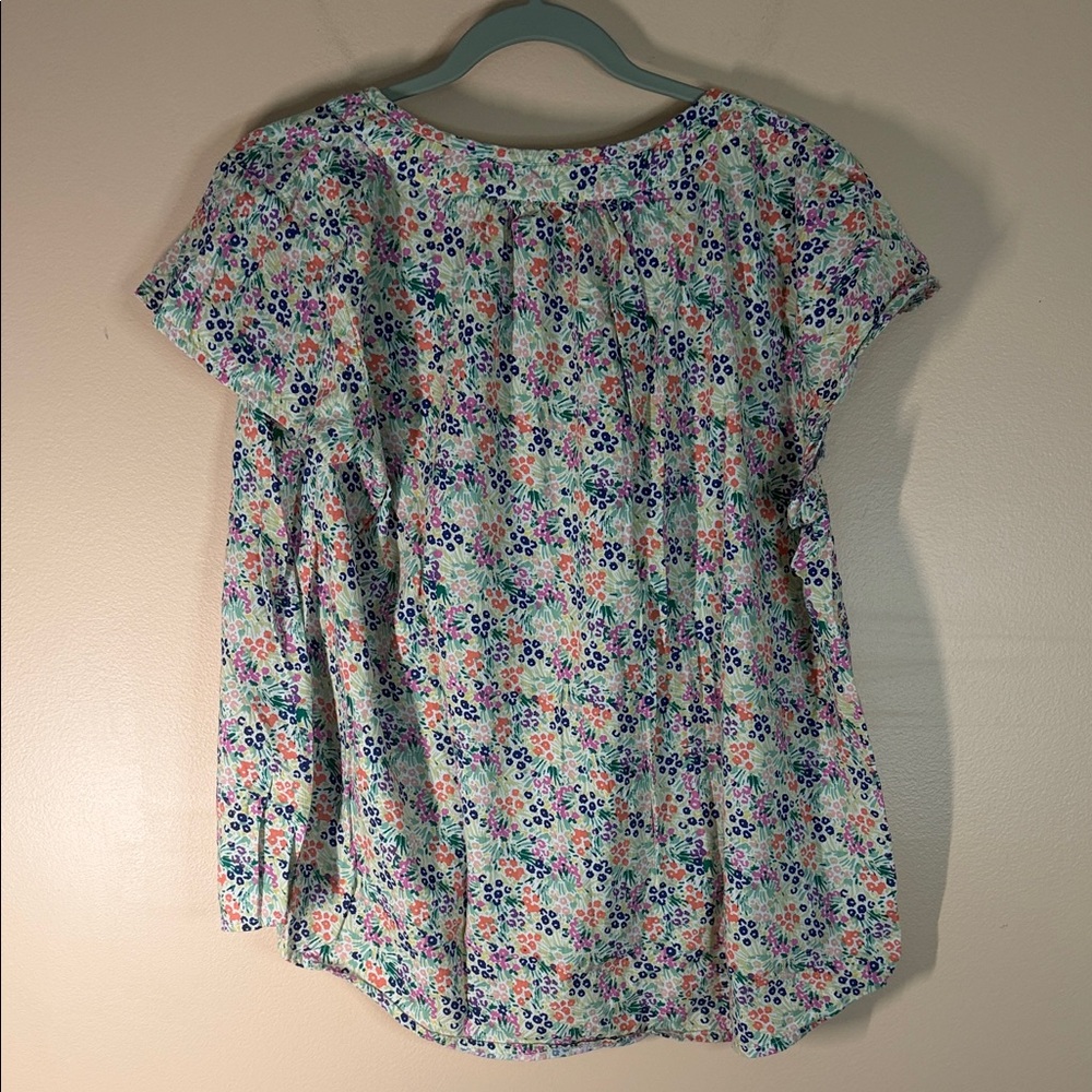 St. John's Bay Floral Short Sleeve Blouse - White, Blue, Pink, Green - Picture 6 of 7